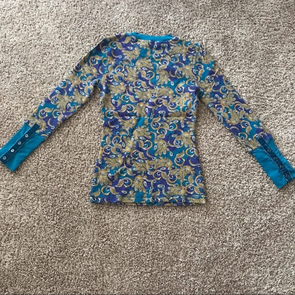 NWOT Blue and Yellow Sundance Paisley Long Sleeve - Picture 3 of 7